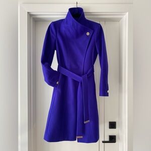 Ted Baker Royal Purple Knee Length Wrap Coat Ted size 2 US 4-6